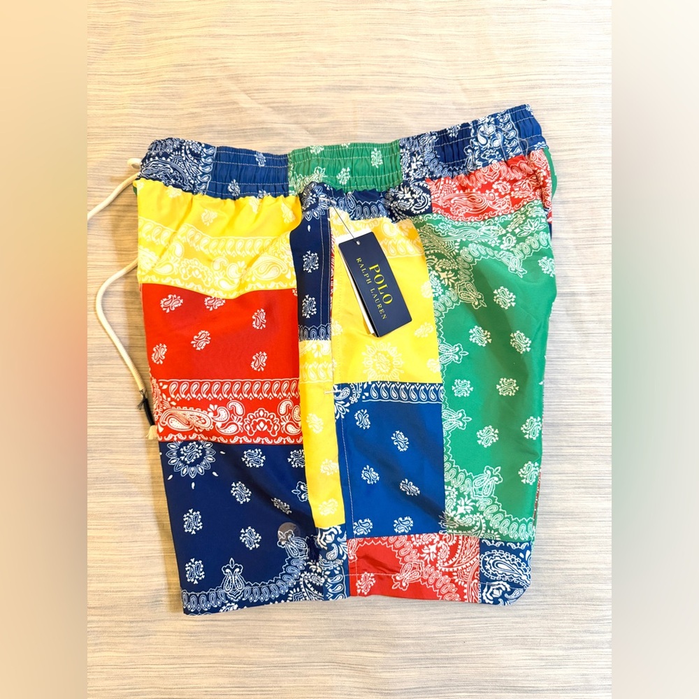 Polo Ralph Lauren Bandana Patchwork Print Multicolor Swimsuit Swim Shorts - Picture 7 of 13